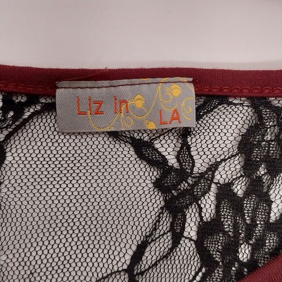 Liz in LA Maroon Long Sleeve XL Shirt Lace Shoulders And Back V-Neck Pullover - Picture 8 of 9